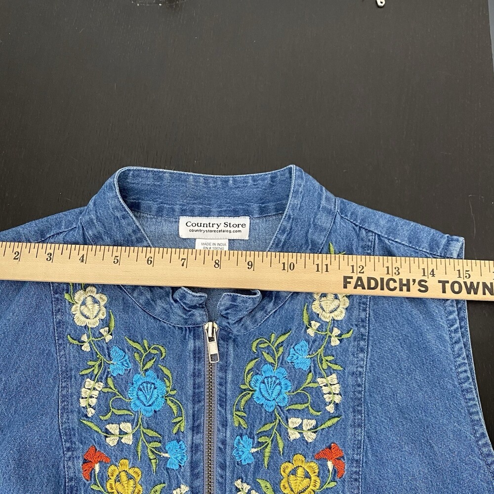Country Store M Floral Embroidered Cotton Zip Up Vest Whimsical Ren-Faire Garb - Picture 7 of 9